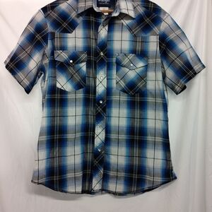 Wrangler Men's Casual Blue and Black Plaid Shirt